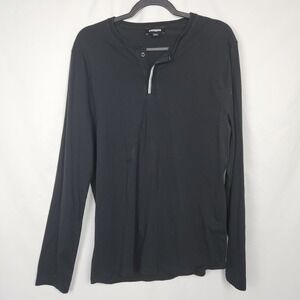 Express‎ Men's Large Black Henley Long Sleeve Pullover Shirt